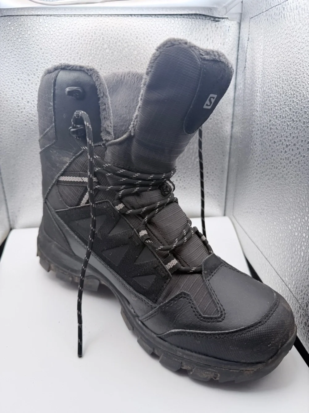 Salomon Black Lace-Up Winter Boot with Fleece Collar